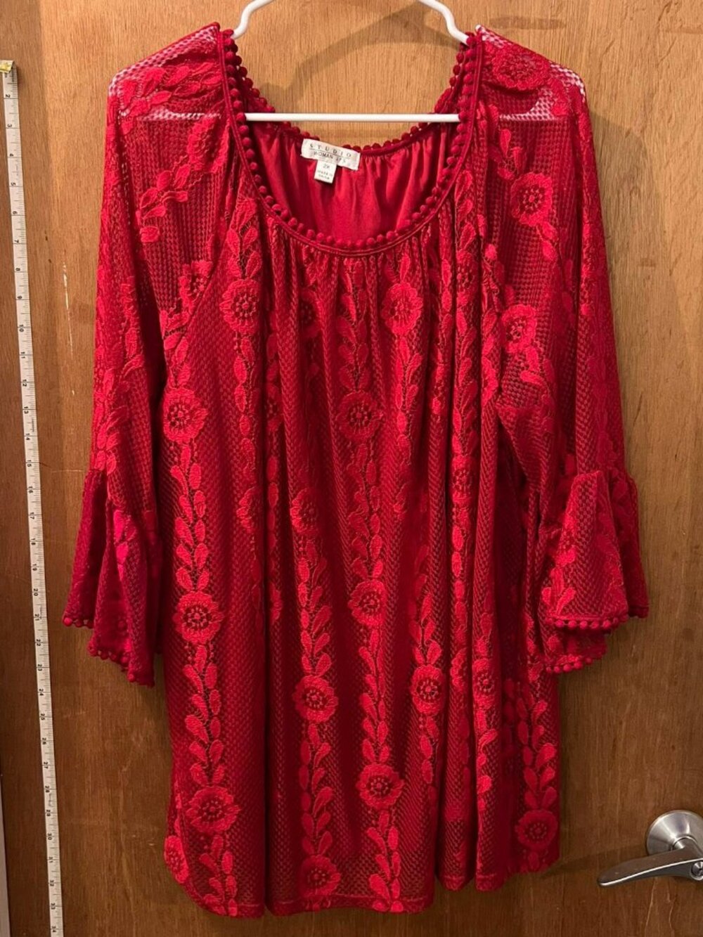 Size 2X - Studio - Red 3/4 Sleeve Pullover Blouse